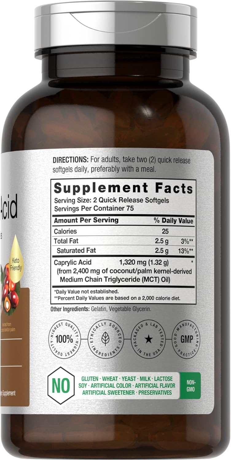 ÁCIDO CAPRÍLICO HORBAACH 1320 MG 150 CAPSULAS BLANDAS SIN GMO CAPRYLIC ACID