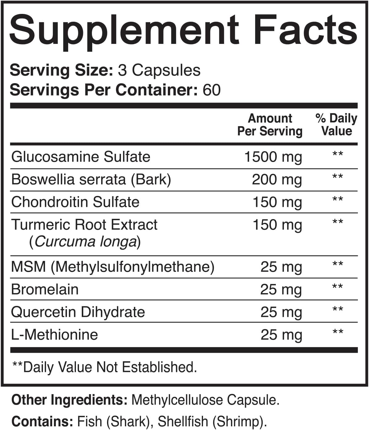 GLUCOSAMINA 1500 MG CON CONDROITINA 150 MG MSM 180 CAPSULAS VEGETALES SIN GMO HORBBAACH