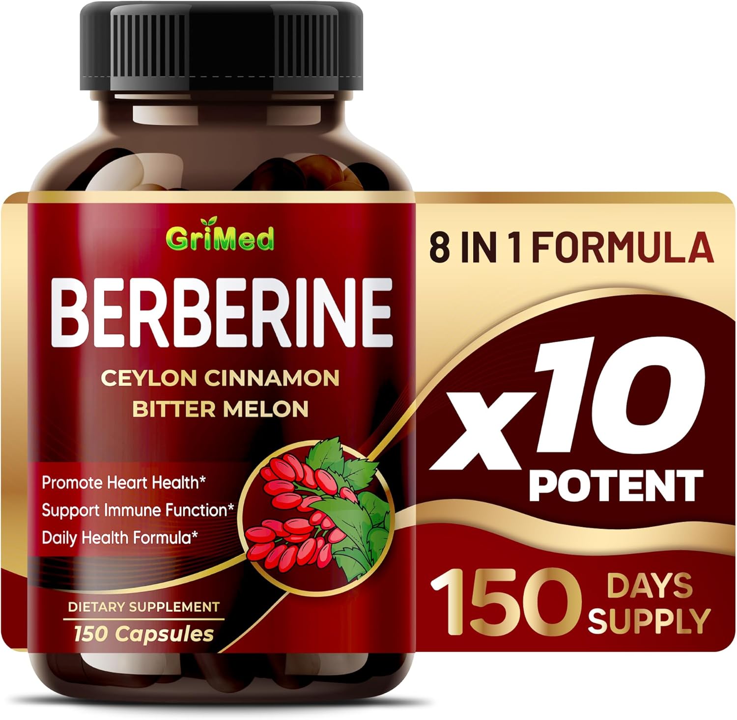 BERBERINA 8 EN 1 9500 MG GRIMED 150 CAPSULAS VEGANO NO GMO