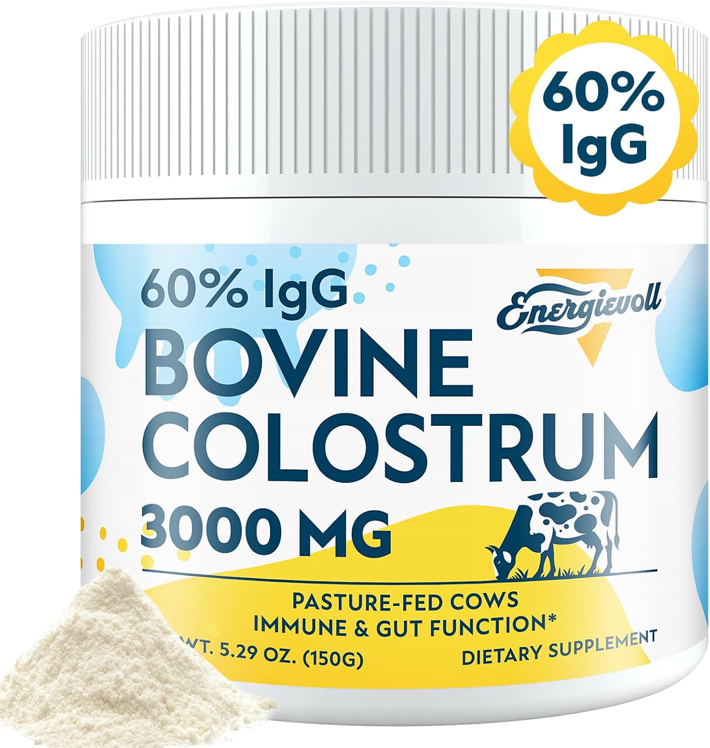 CALOSTRO BOVINO EN POLVO 3,000 MG 60% IGG 150 GR ENERGIEVOLL