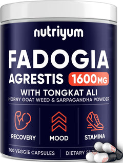 FADOGIA AGRESTIS 1,600 MG CON TONGKAT ALI 200 MG 200 CAPSULAS SIN GMO VEGANO NUTRI YUM