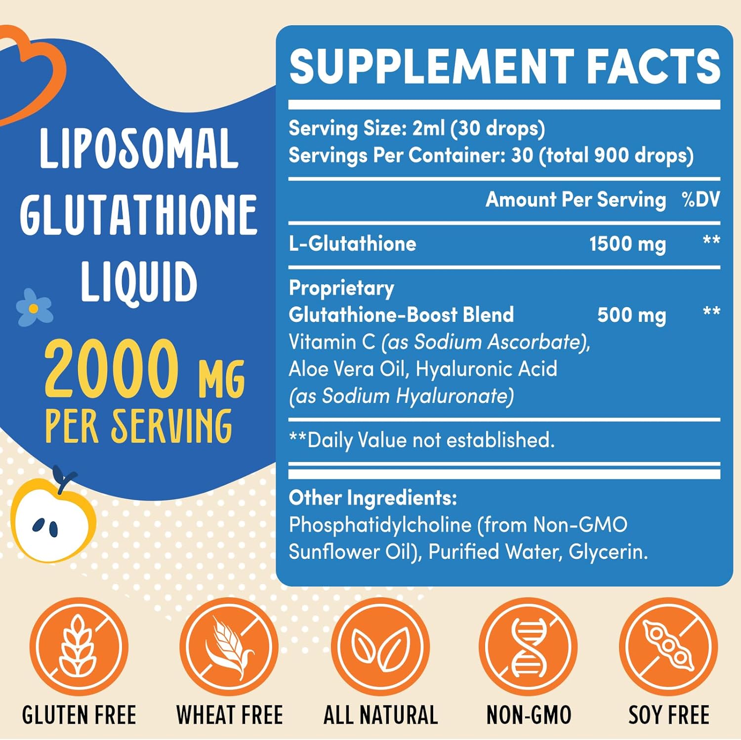 GLUTATION LIPOSOMAL COMPLEX LIQUIDO 2000 MG 60ML NO GMO PRONUNCIS