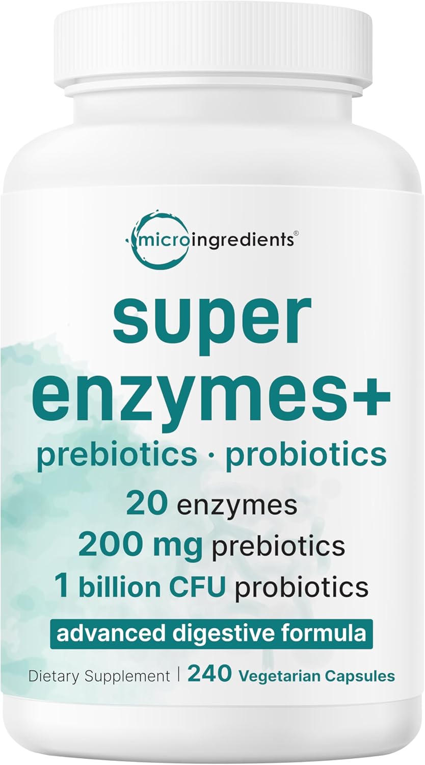 SUPER ENZIMAS 20 TIPOS CON PROBIOTICOS Y PREBIOTICOS MICROINGREDIENTS 240 CAPSULAS VEGETALES NO GMO