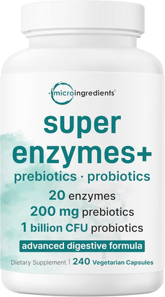SUPER ENZIMAS 20 TIPOS CON PROBIOTICOS Y PREBIOTICOS MICROINGREDIENTS 240 CAPSULAS VEGETALES NO GMO