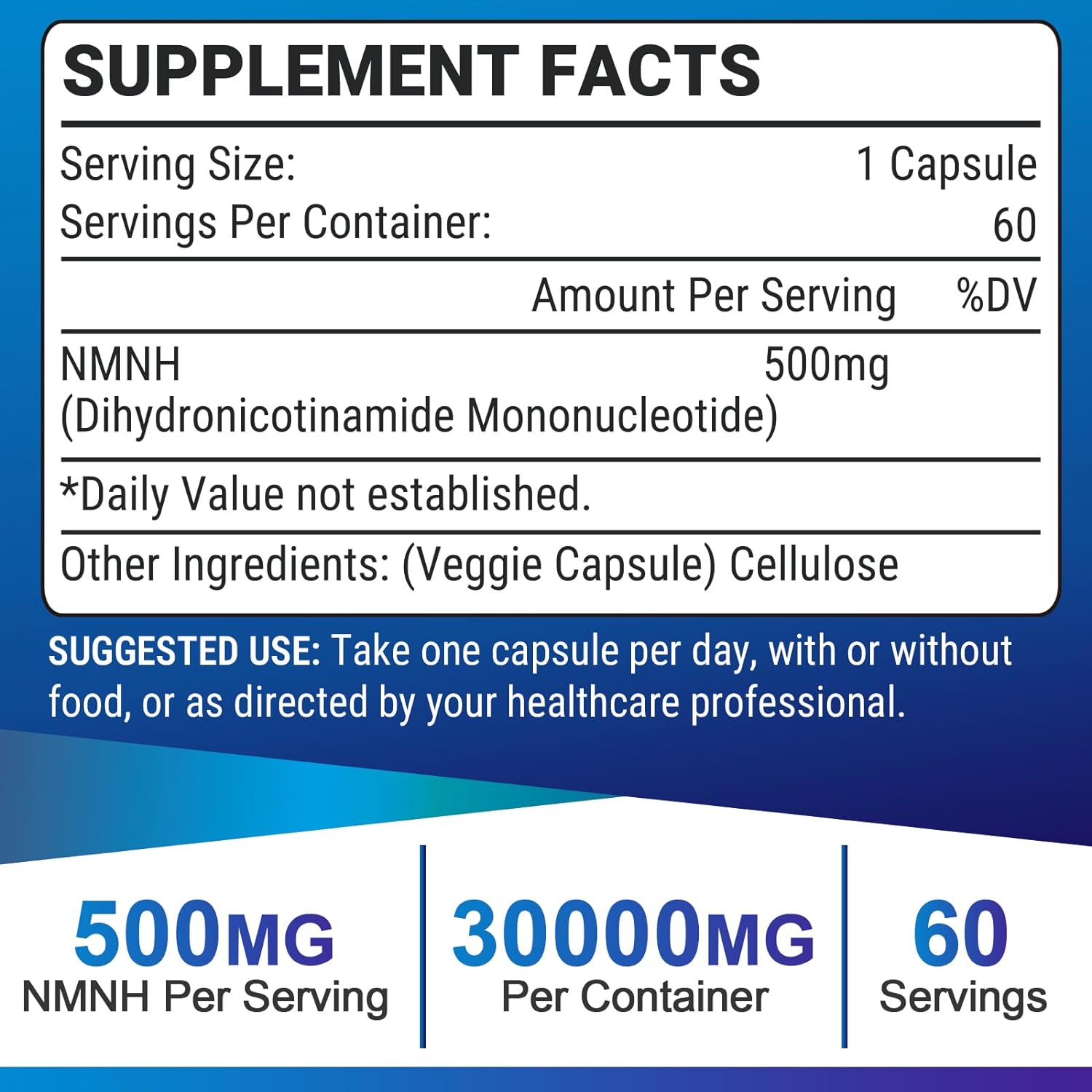 NMNH MONONUCLEÓTICO DE DIHIDRONICOTINAMIDA 500 MG  60 CÁPSULAS VEGETALES NO GMO GLUTEN FREE UCESSUYY