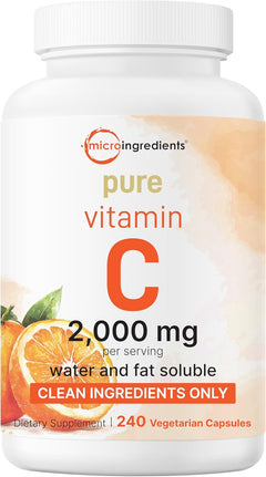VITAMINA C PURA 2,000 MG MICROINGREDIENTS 240 CAPSULAS VEGETALES NO GMO