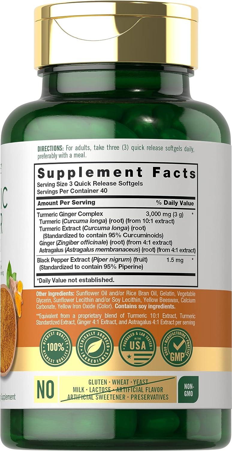 CURCUMA CON JENGIBRE COMPLEX CARLYLE 3,000 MG 120 CAPSULAS BLANDAS SIN GMO