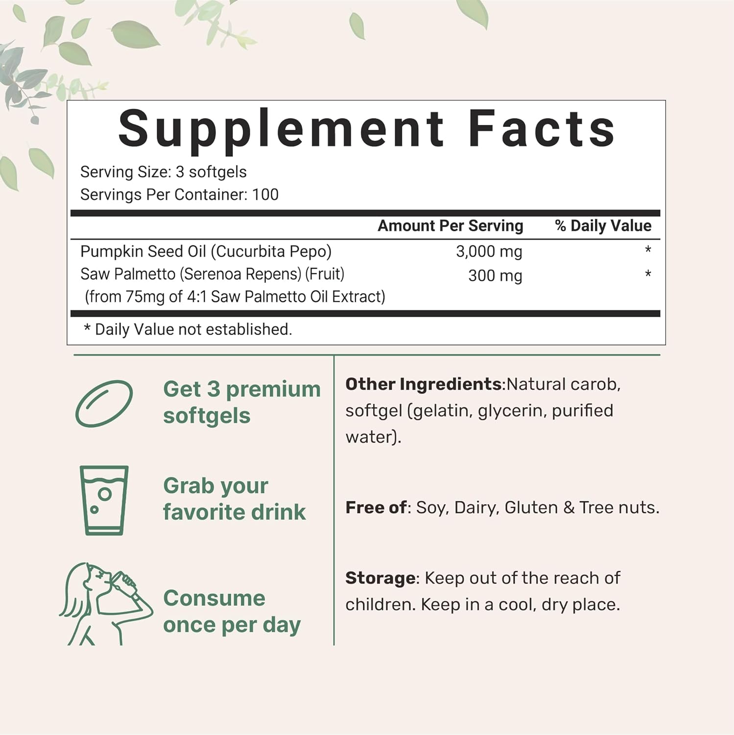 SEMILLA DE CALABAZA 3000 MG CON SAW PALMETO 300 MG MICROINGREDIENTS 300 CAPSULAS BLANDAS SIN GMO