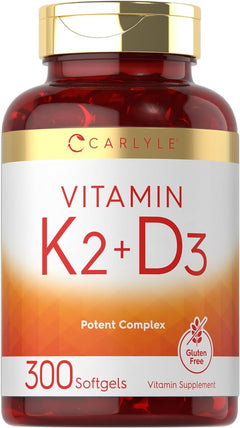 VITAMINA K2 CARLYLE MK7 200 MCG + VITAMINA D3 (COLECALCIFEROL) 10,000 UI 300 CAPSULAS BLANDAS SIN GMO