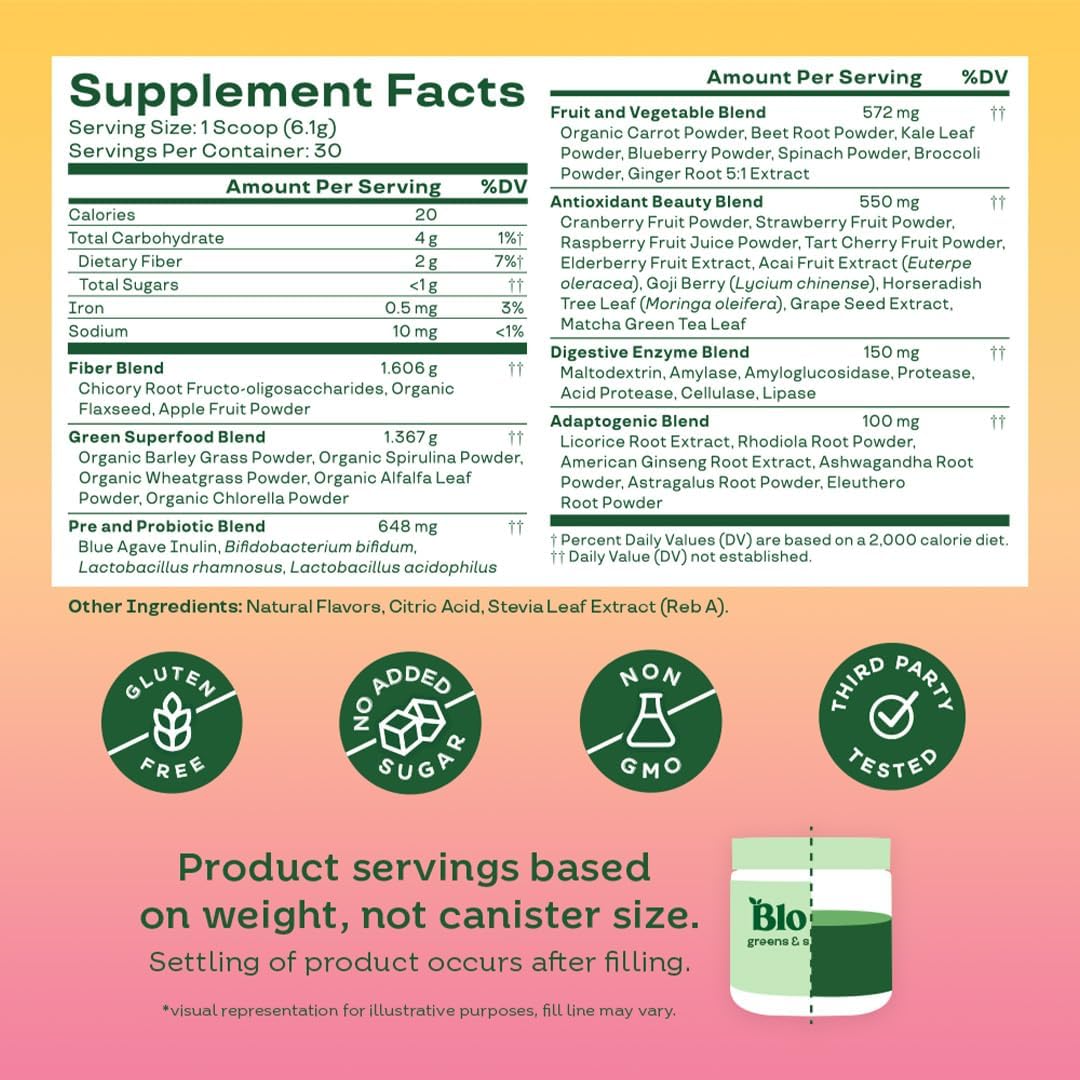 BLOOM GREENS & SUPER FOOD 3,621 MG 180GR POLVO SABOR ORANGE PASSIONFRUIT
