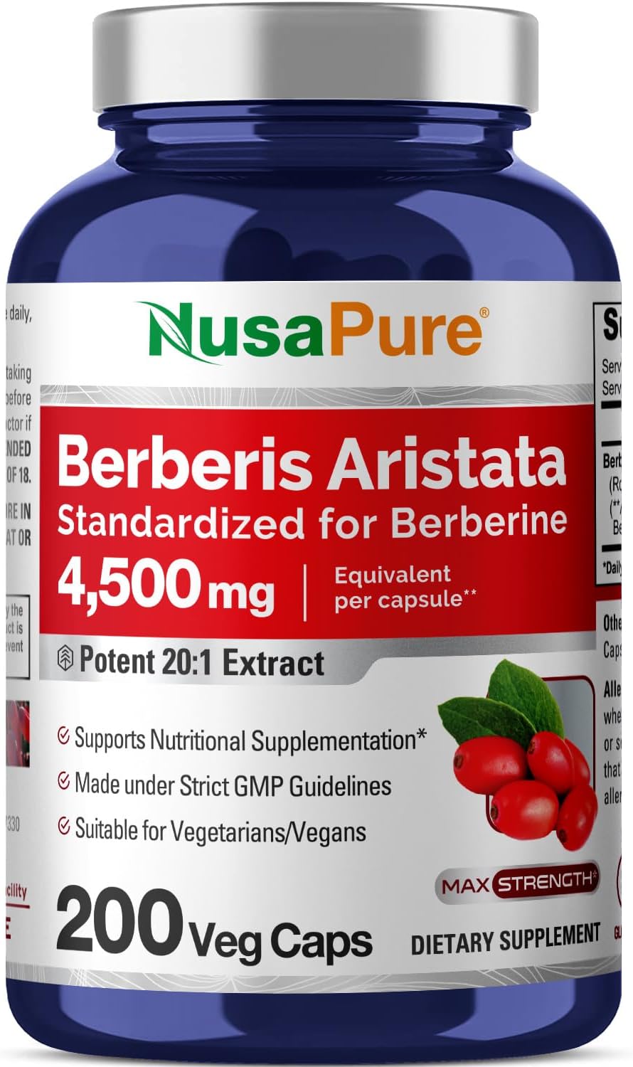 BERBERINA ARISTATA 4500 MG 200 CAPSULAS VEGANO NUSAPURE