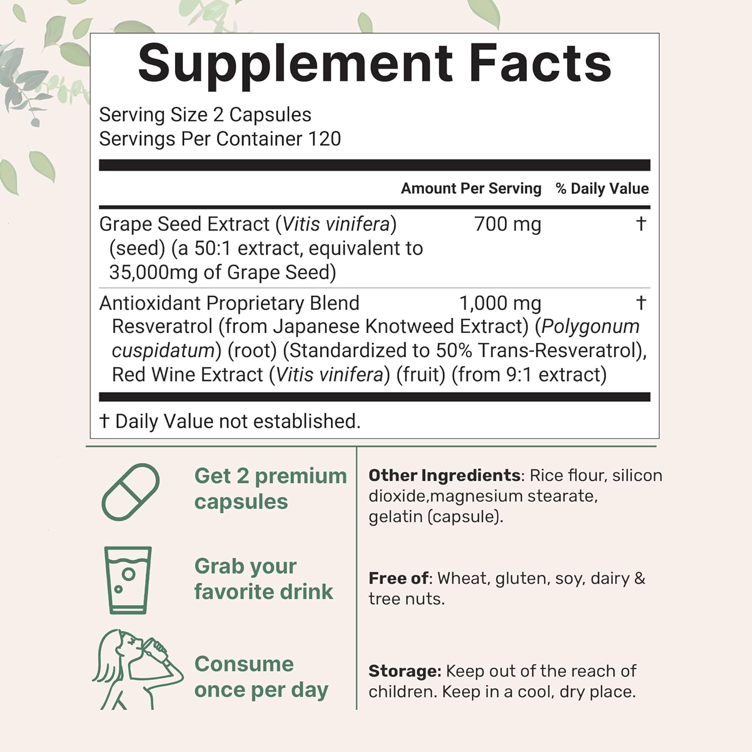 EXTRACTO DE SEMILLA DE UVA CON RESVERATROL 36,000 MG MICROINGREDIENTS 240 CAPSULAS NO GMO