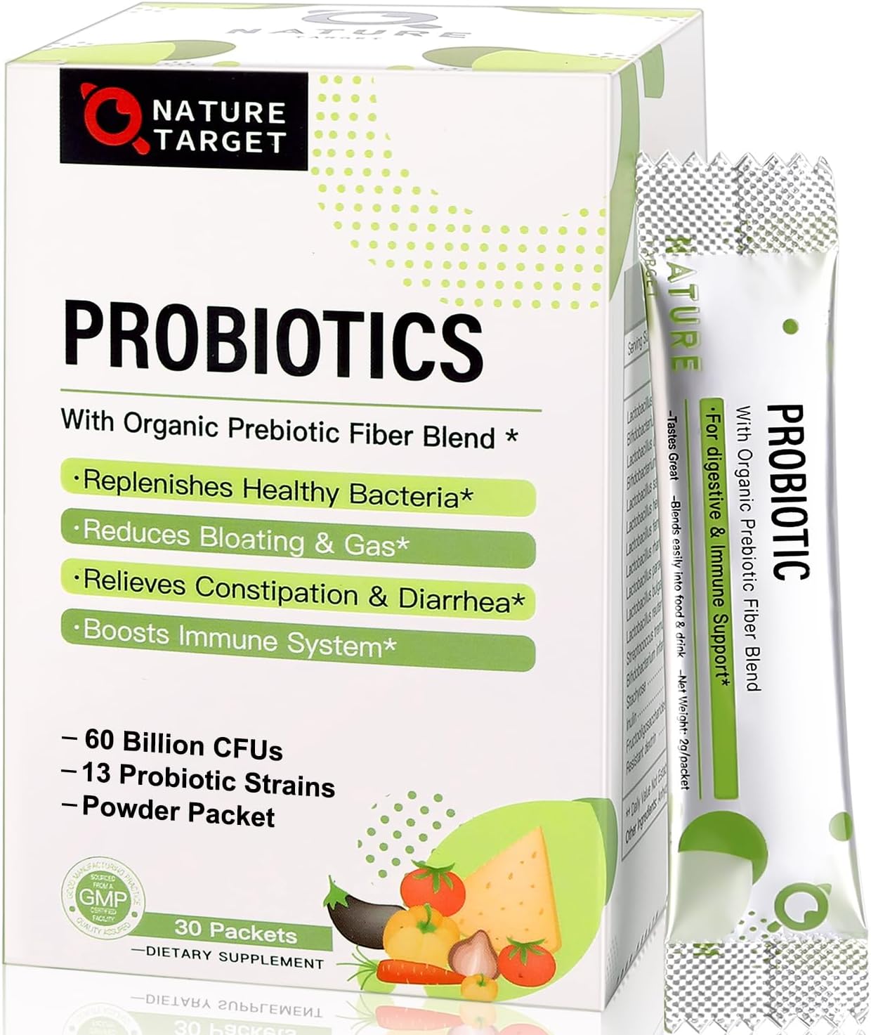 PROBIOTICOS 60 BILLONES CFU NATURE TARGET 30 SOBRES NO GMO