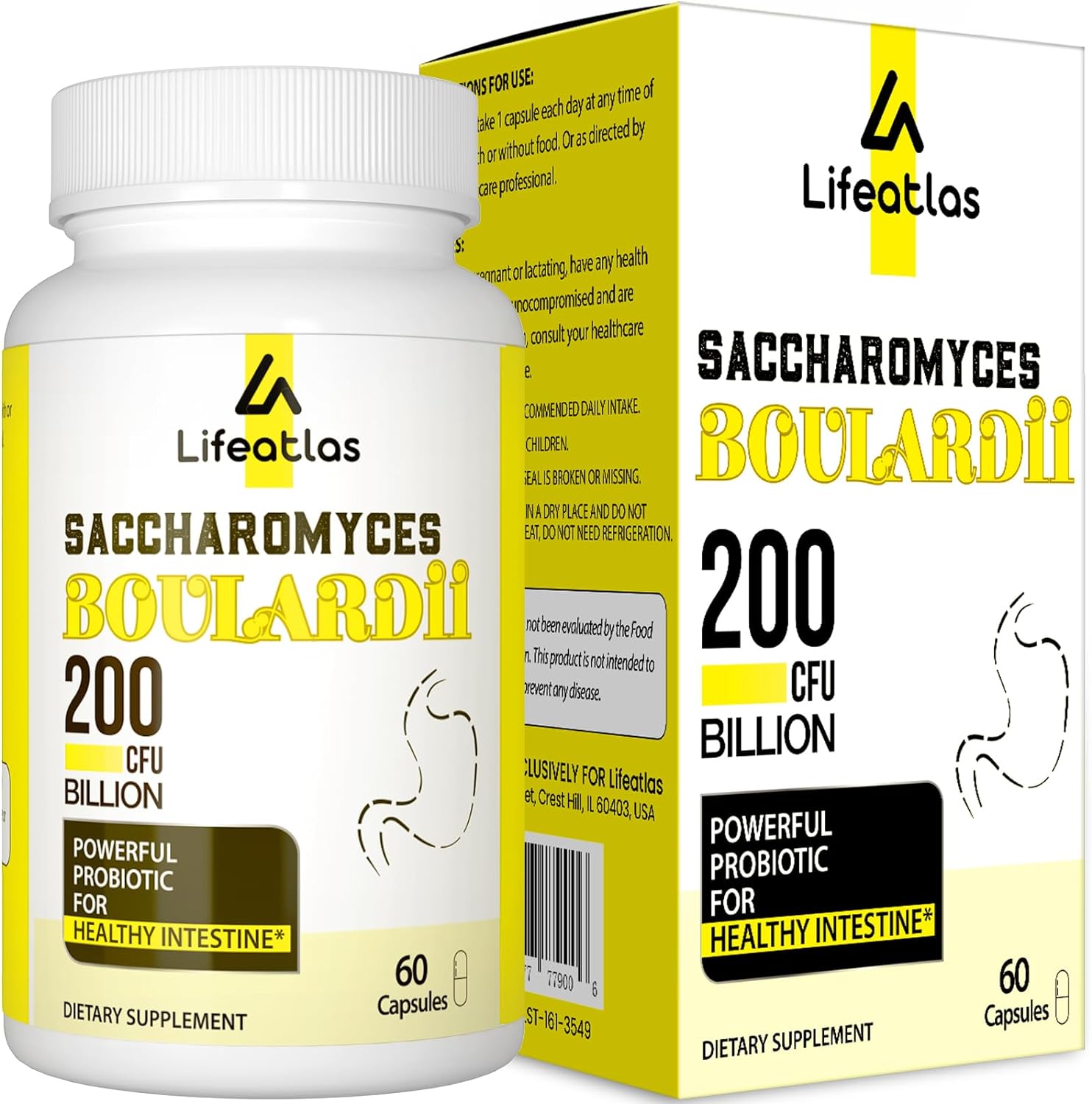 SACCHAROMYCES BOULARDI PROBIOTICOS LIFEATLAS 200 BILLONES CFU 60 CAPSULAS VEGETALES VEGANO SIN GMO LIFEATLAS