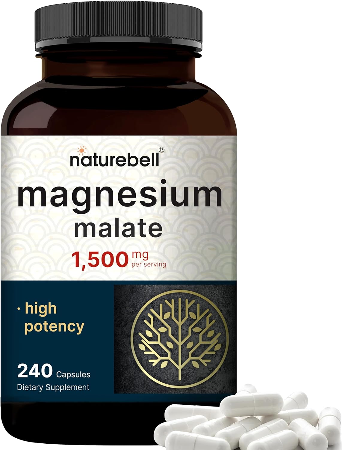 MALATO DE MAGNESIO NATUREBELL 1500 MG 240 CAPSULAS NO GMO