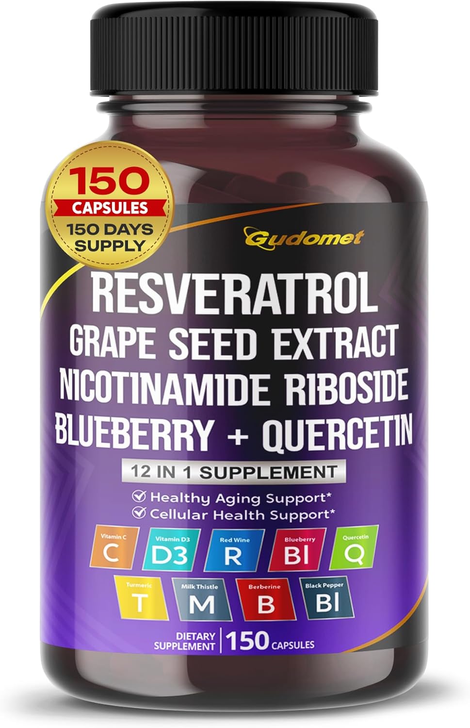 RESVERATROL COMPLEX 12 EN 1 GUDOMET 150 CÁPSULAS NO GMO