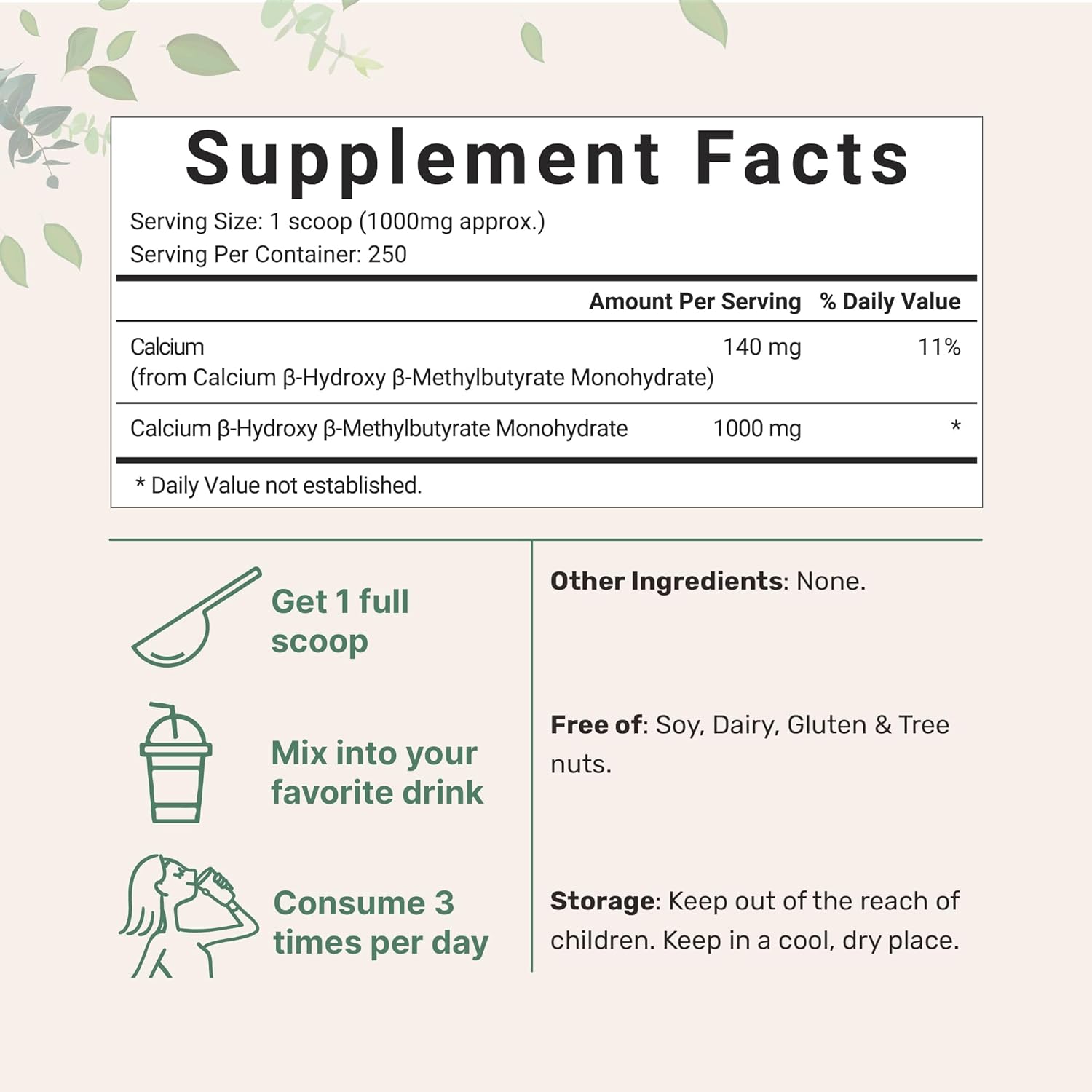 HMB PURO EN POLVO MICROINGREDIENTS 250 GR 1000 MG