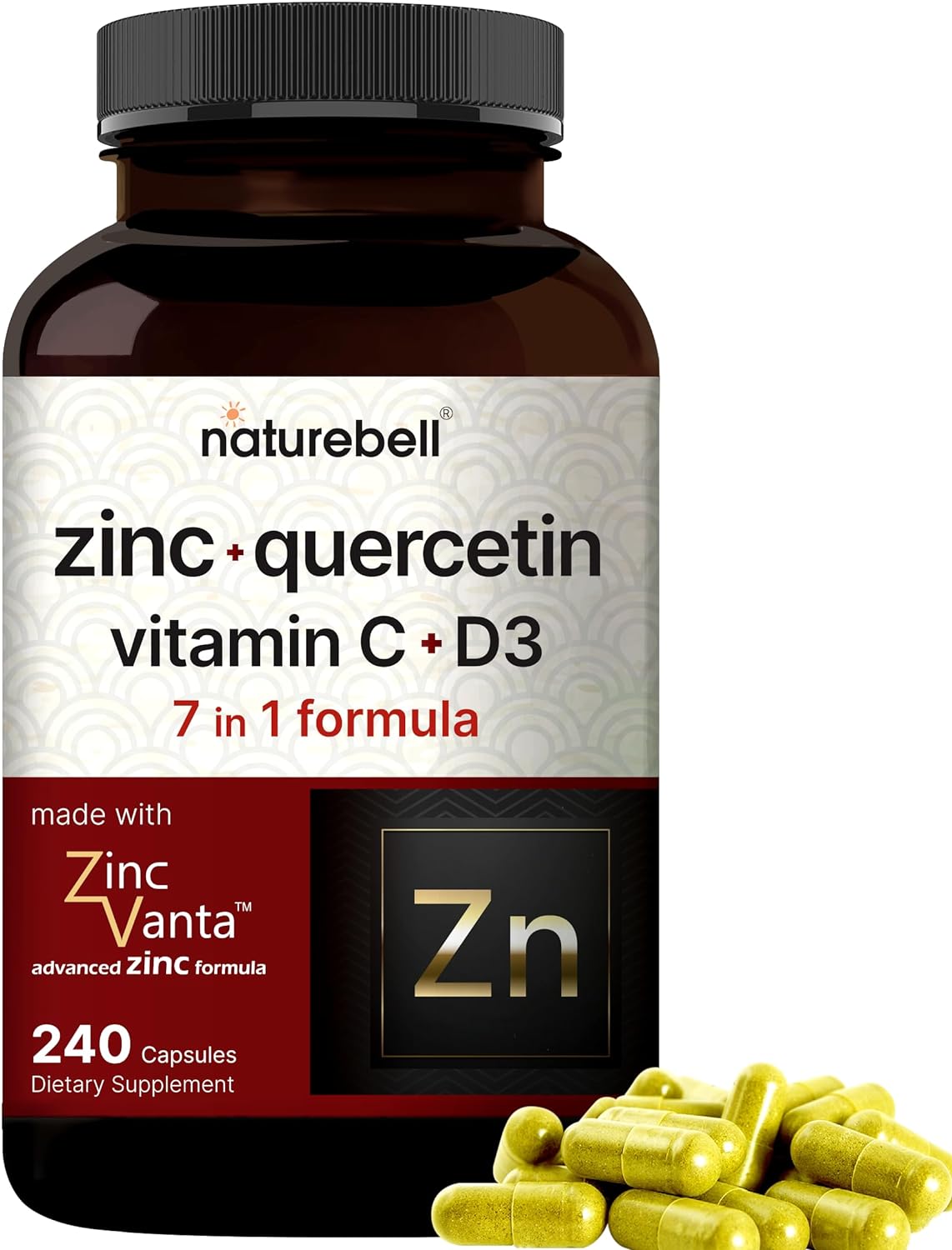 QUERCETINA 1,000 MG ZINC 4 EN 1 50 MG VITAMINA C 250 MG VITAMINA D3 (COLECALCIFEROL) 5,000 UI 240 CAPSULAS SIN GMO QUERCETIN NATUREBELL