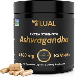 ASHWAGANDHA KSM-66 EXTRA FUERTE 1300 MG 90 CÁPSULAS NO GMO LUAL