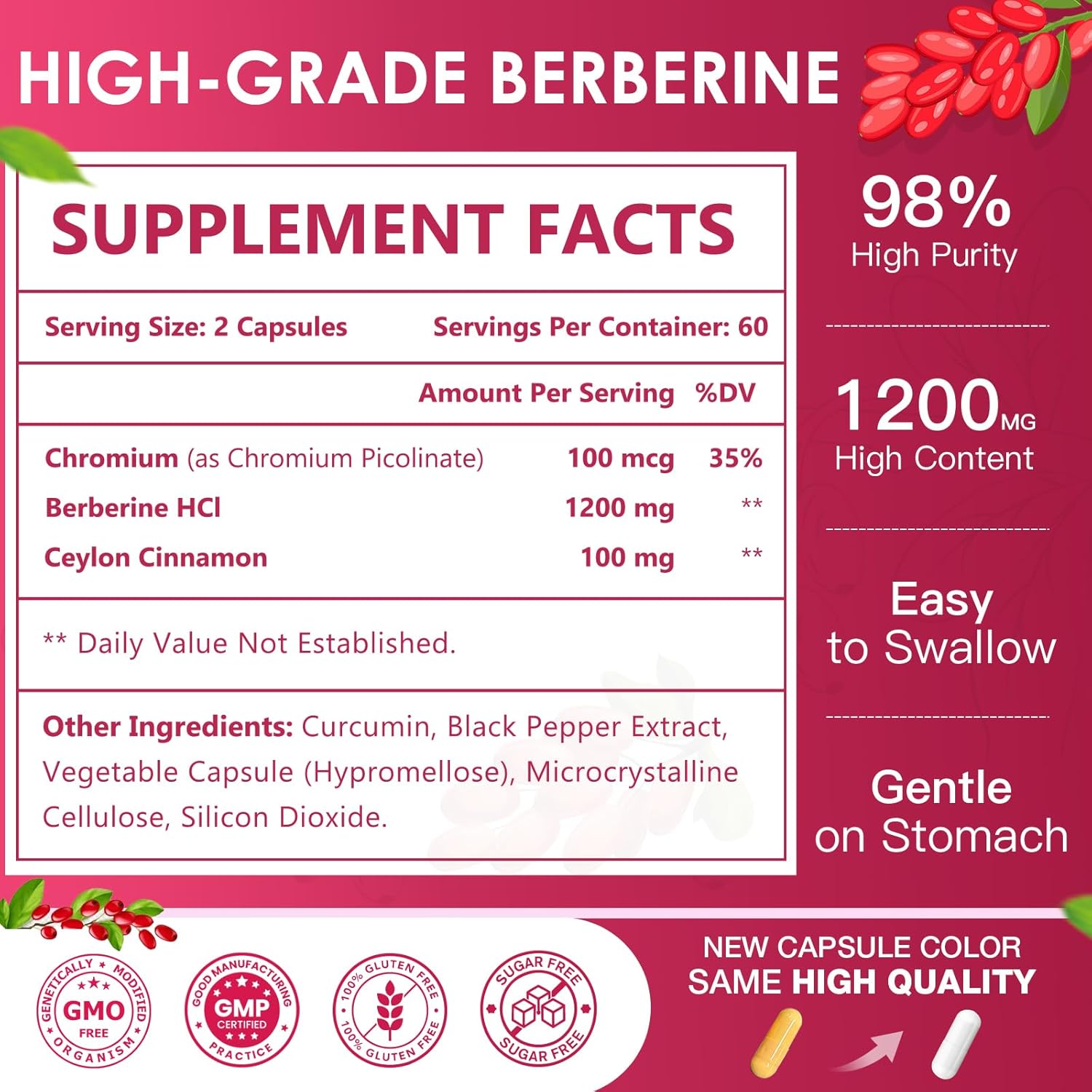 BERBERINA  HCL  1200 MG NATURE TARGET  120 CAPSULAS NO GMO