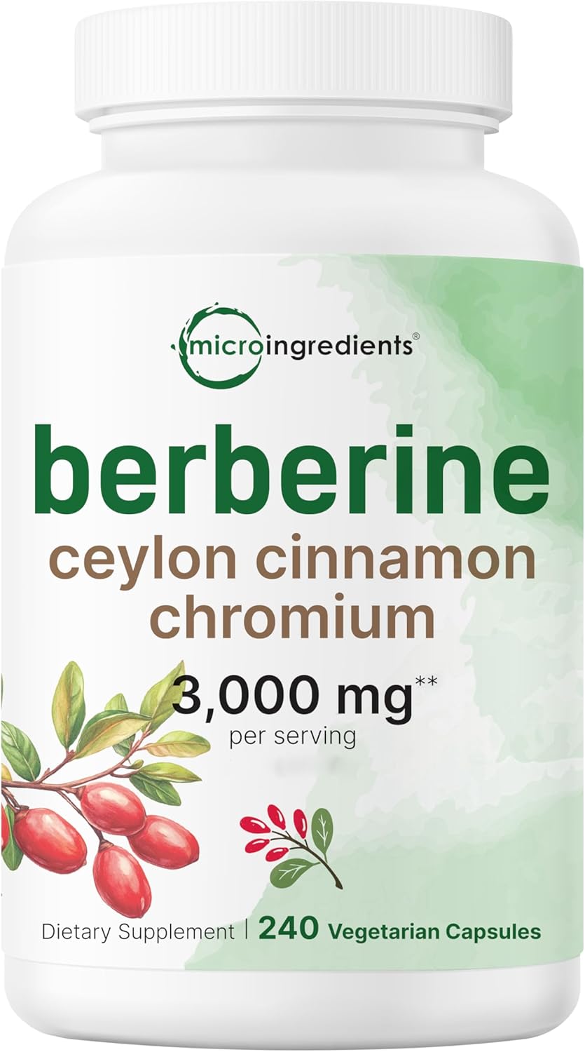 BERBERINA CON CANELA DE CEYLAN Y CROMO 3,000 MG MICROINGREDIENTS 240 CAPSULAS VEGETALES NO GMO