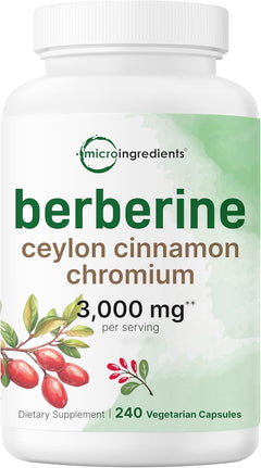 BERBERINA CON CANELA DE CEYLAN Y CROMO 3,000 MG MICROINGREDIENTS 240 CAPSULAS VEGETALES NO GMO