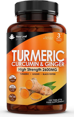 CURCUMA CON JENGIBRE 2,600 MG 180TABLETAS NEW LEAF TURMERIC WITH SYRINGE