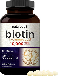 BIOTINA 10000 MCG CON ACIDO HIALURONICO 25 MG 360 CAPSULAS BLANDAS BIOTIN NATUREBELL