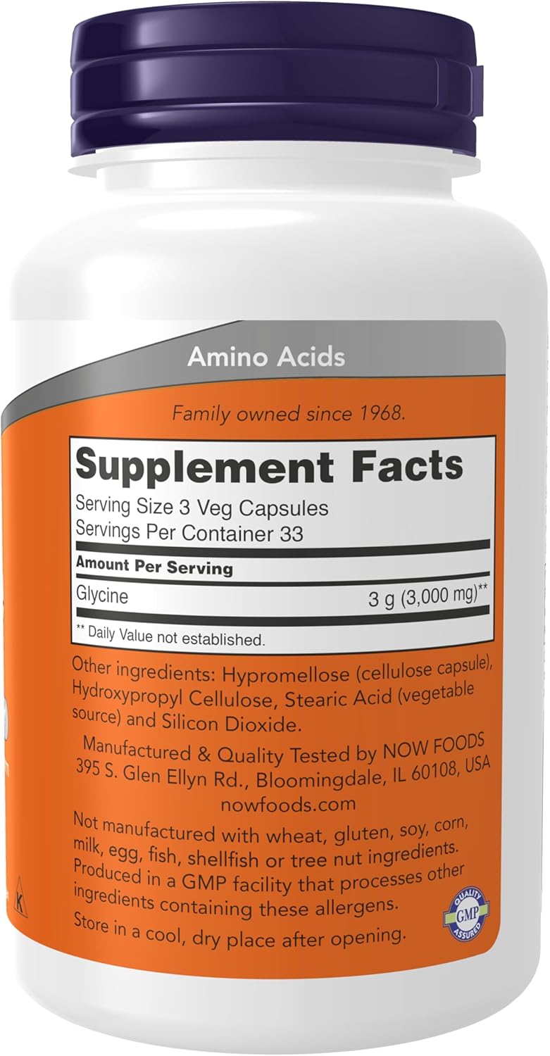 GLICINA NOW 1000 MG 100 CAPSULAS VEGETALES NO GMO VEGANO