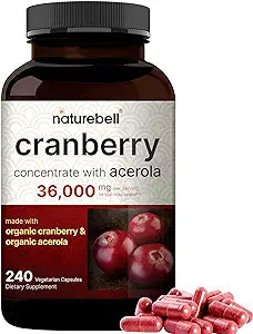 ARANDANO ROJO 36000 MG CON ACEROLA ORGANICA 25 MG NATUREBELL 240 CAPSULAS SIN GMO CRANBERRY