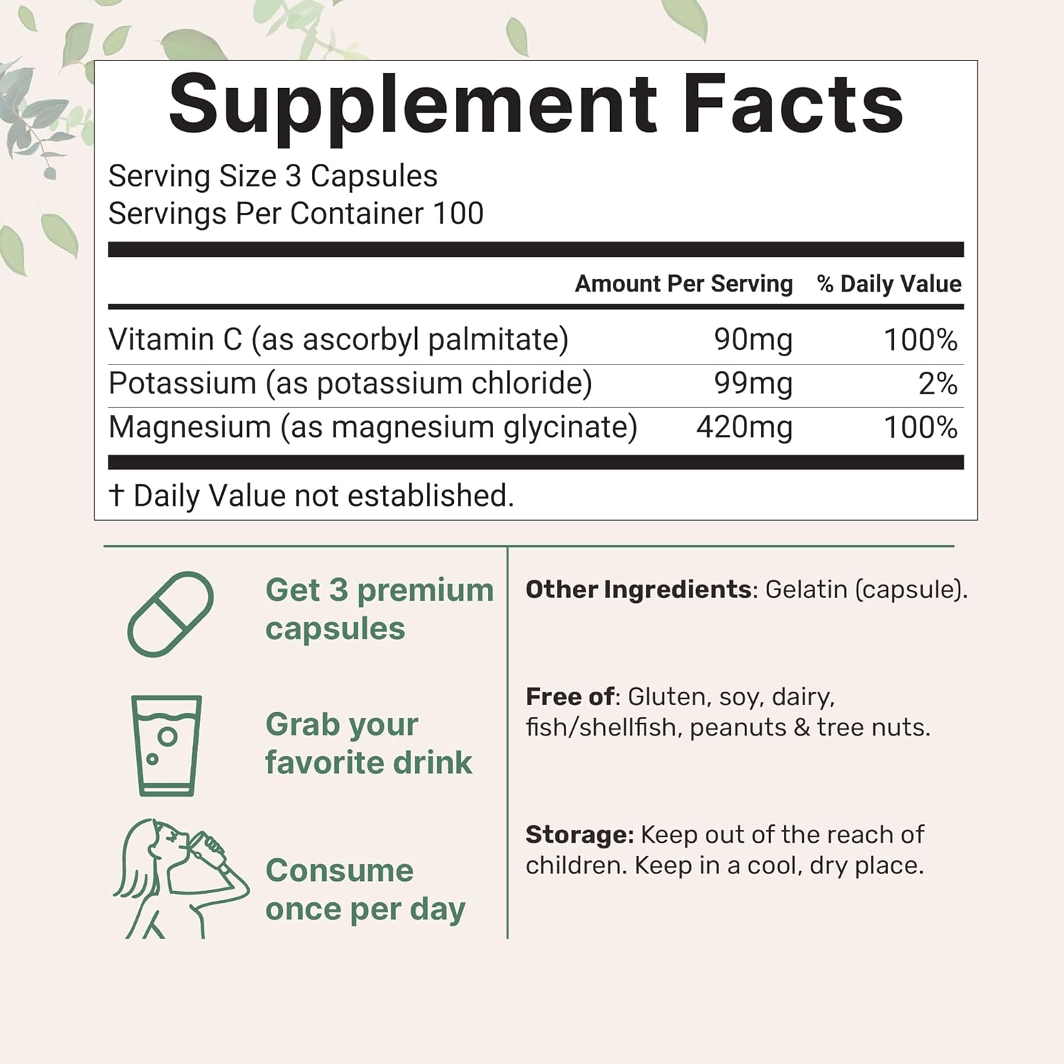 GLICINATO DE MAGNESIO 420MG Y POTASIO MICROINGREDIENTS 300 CAPSULAS NO GMO SIN GLUTEN
