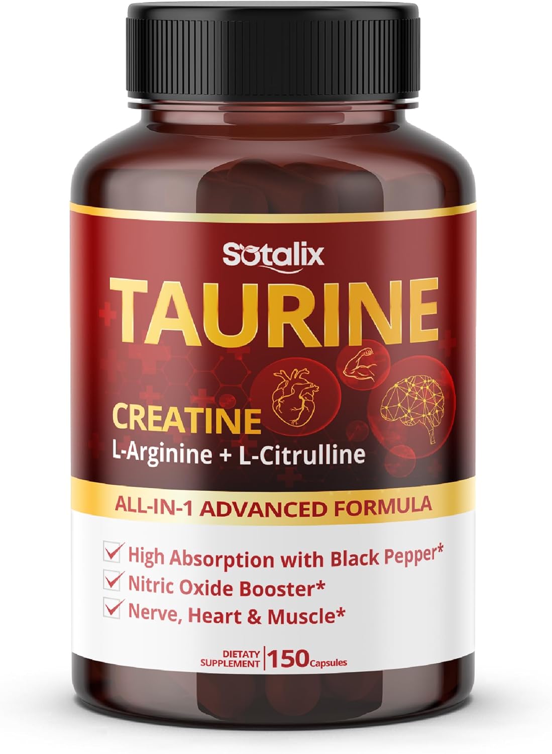 TAURINA CON CREATINA  L ARGININA L CITRULINA 14,400 MG 150 CAPSULAS SIN GMO SOTALIX