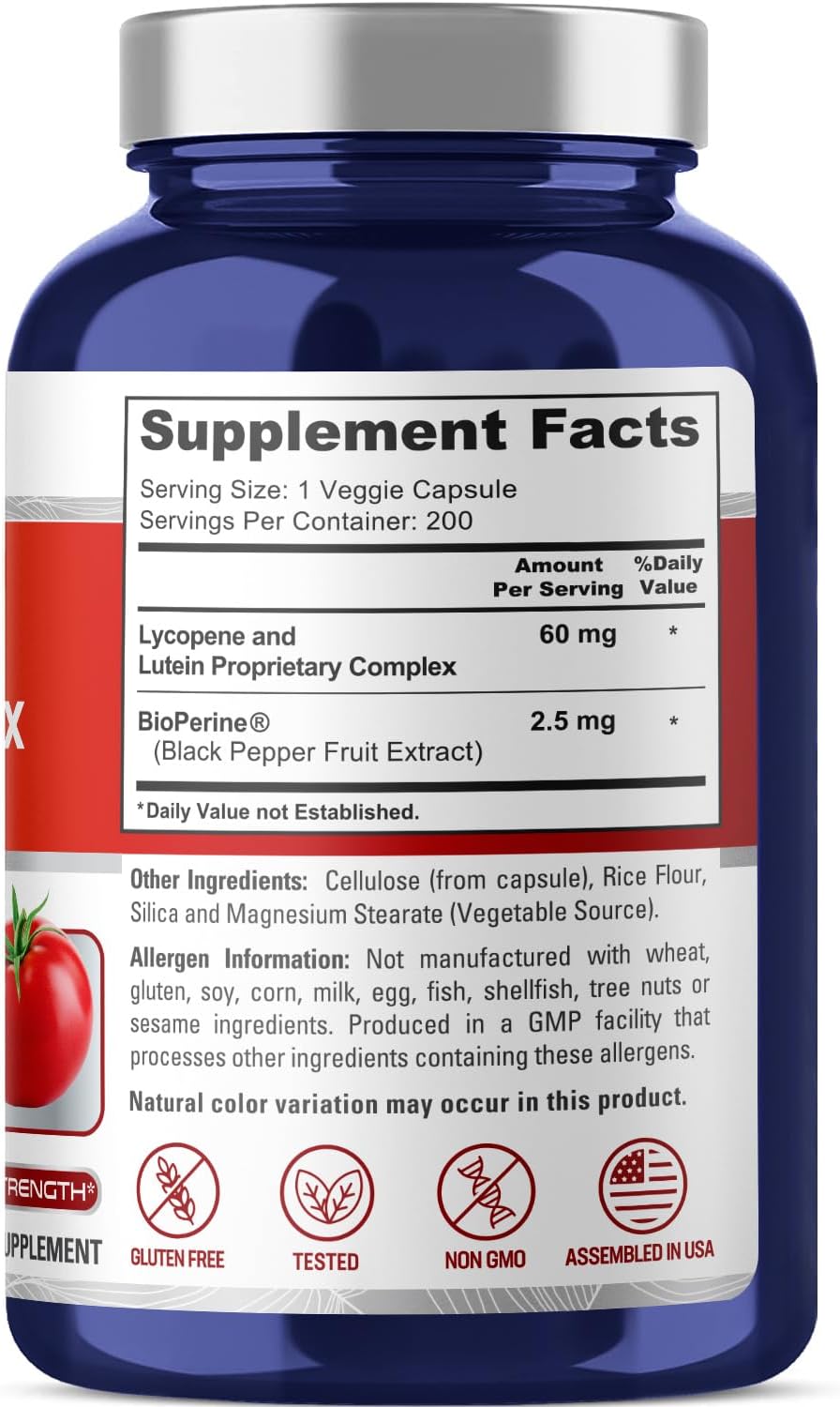 LICOPENO CON LUTEÍNA + BIOPERINA NUSAPURE 60 MG 200 CAPSULAS VEGETALES LYCOPENE WITH LUTEIN + BIOPERINE