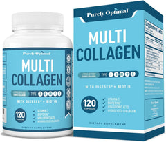 MULTI COLÁGENO 5 TIPOS + BIOTINA  2000 MG  120 CÁPSULAS NO GMO PURELY OPTIMAL