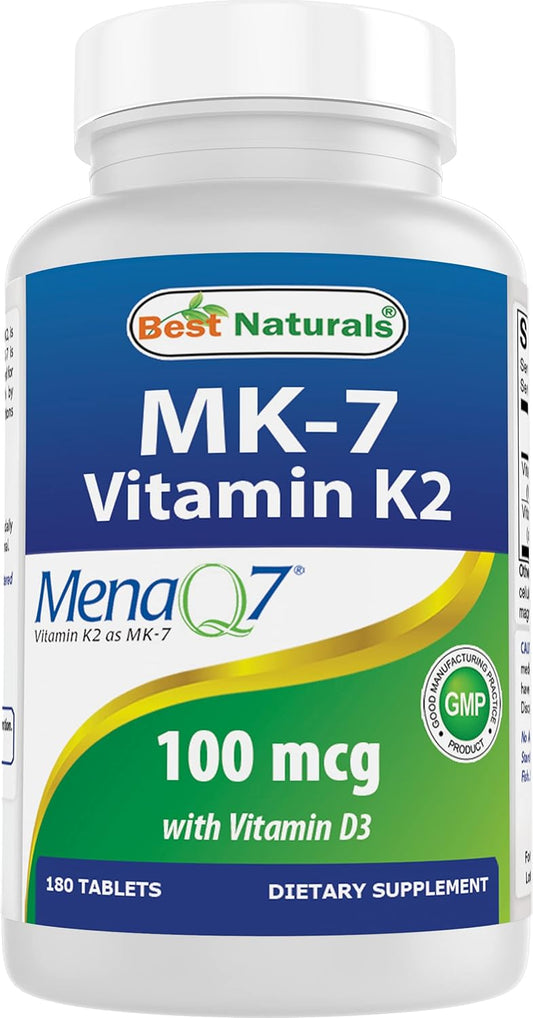 VITAMINA K2 MK7 100 MCG + D3 (COLECALCIFEROL) (COLECALCIFEROL) 5000 UI 180 TABLETAS SIN GMO BEST NATURALS