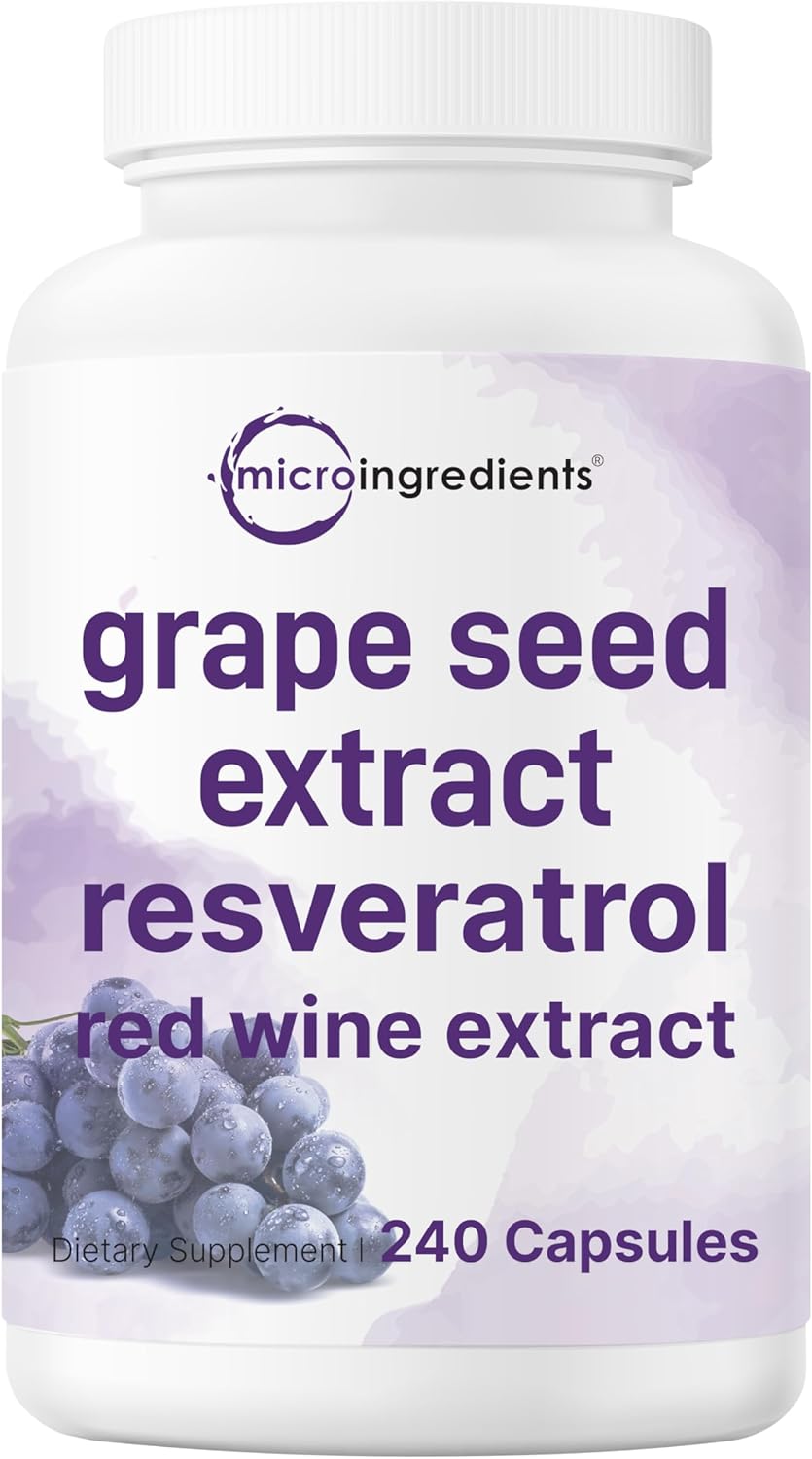 EXTRACTO DE SEMILLA DE UVA CON RESVERATROL 36,000 MG MICROINGREDIENTS 240 CAPSULAS NO GMO