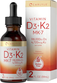 VITAMINA D3 K2 MK7 CARLYLE 118000 IU 59 ML SIN GMO VEGANO