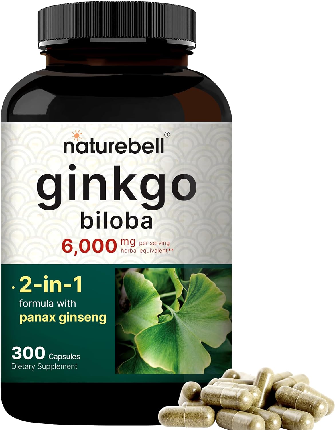 GINKGO BILOBA NATUREBELL 6000 MG CON KOREAN GINSENG PANAX 500 MG 300 CAPSULAS