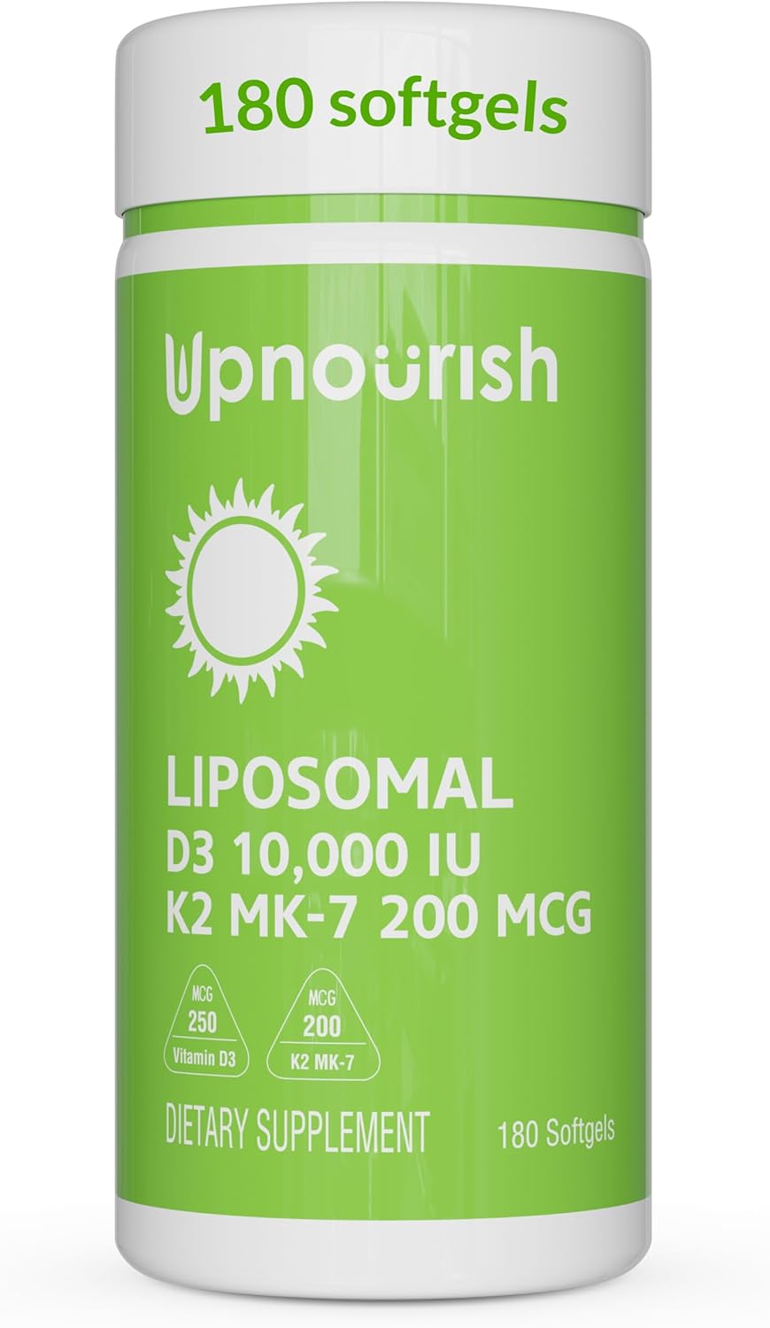 VITAMINA D3 K2 10000 IU 180 CAPSULAS BLANDAS NO GMO UPNOURISH