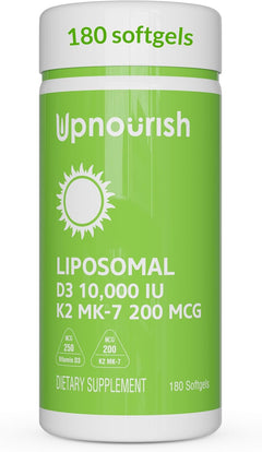 VITAMINA D3 K2 10000 IU 180 CAPSULAS BLANDAS NO GMO UPNOURISH