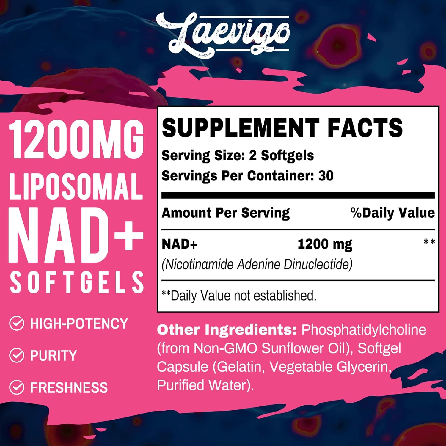 NAD+ 1200 MG 60 CAPSULAS BLANDAS SIN GMO LAEVIGO