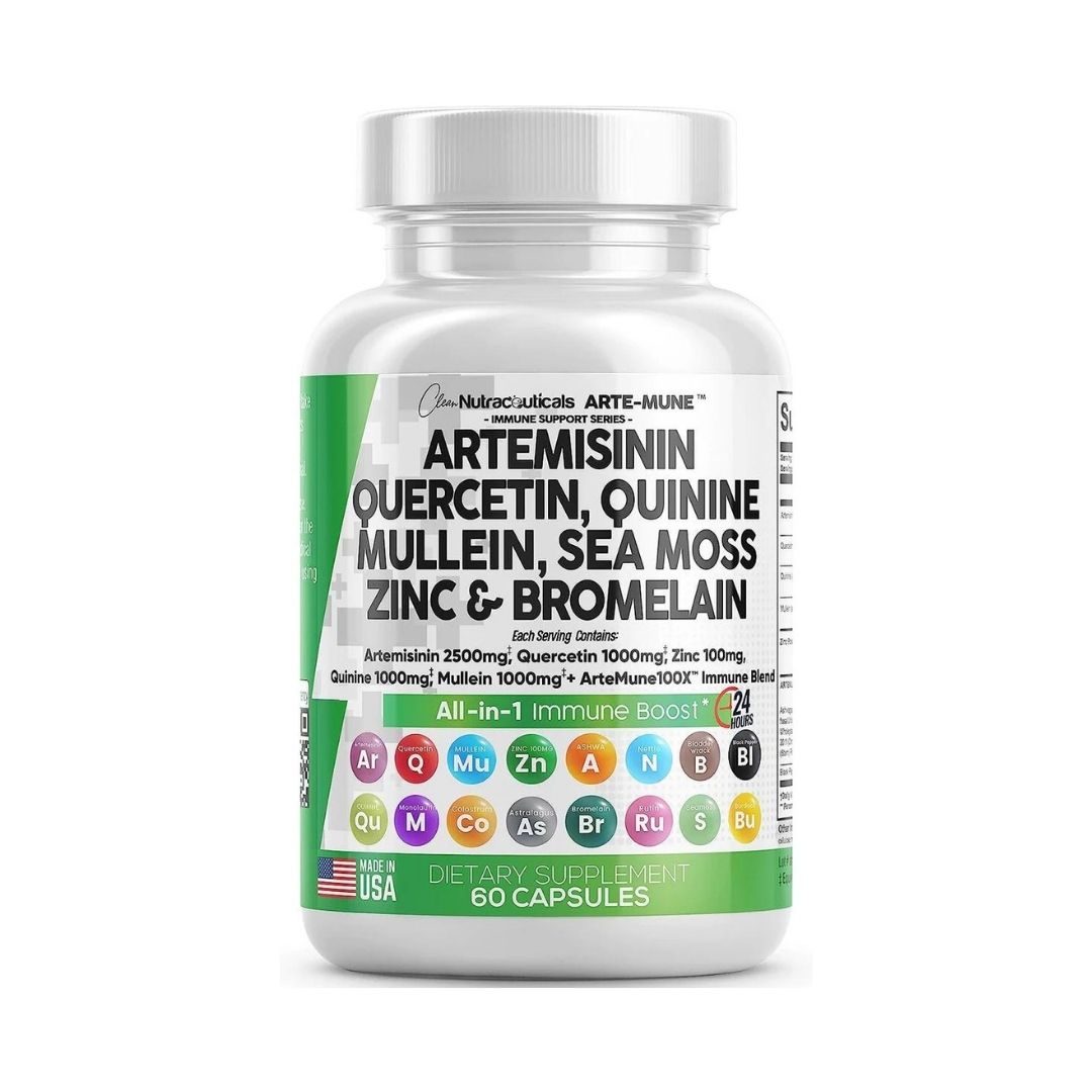 7 EN 1 ARTEMISININA 2500 MG + QUERCETINA 1000 MG + QUININA 1000 MG + GORDOLO 1000 MG + MUSGO DE MAR + ZINC 100 MG Y BROMELINA 60 CAPSULAS CLEAN NUTRACEUTICALS