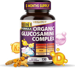 GLUCOSAMINA CON COLÁGENO CONDROITINA MSM ÁCIDO HIALURÓNICO 11,209 MG 150 CÁPSULAS VEGANO GLUCOSAMINE COMPLEX VEGATOT