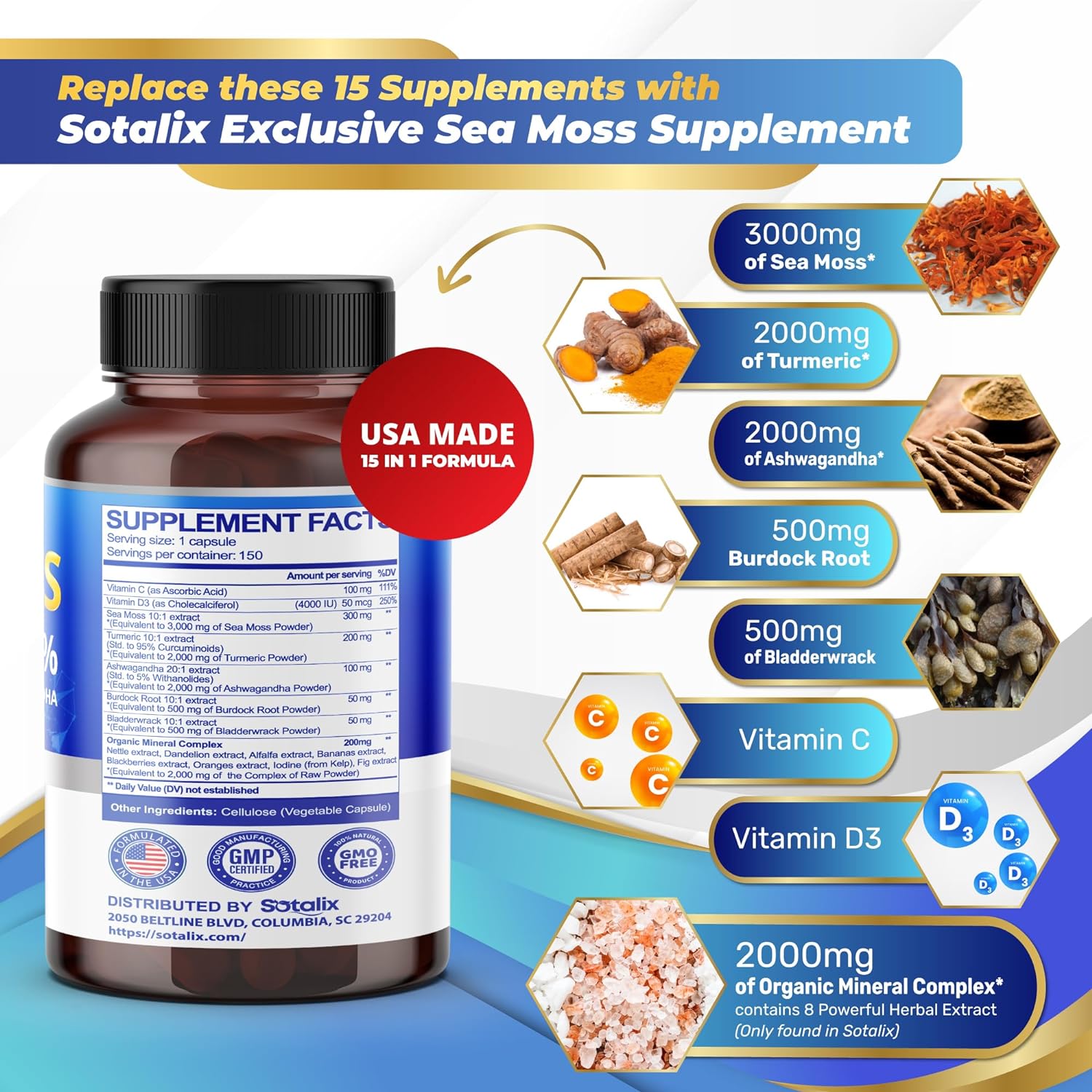 COMPLEJO MUSGO DE MAR 12000 MG 150 CAPSULAS SIN GMO SEA MOSS SOTALIX