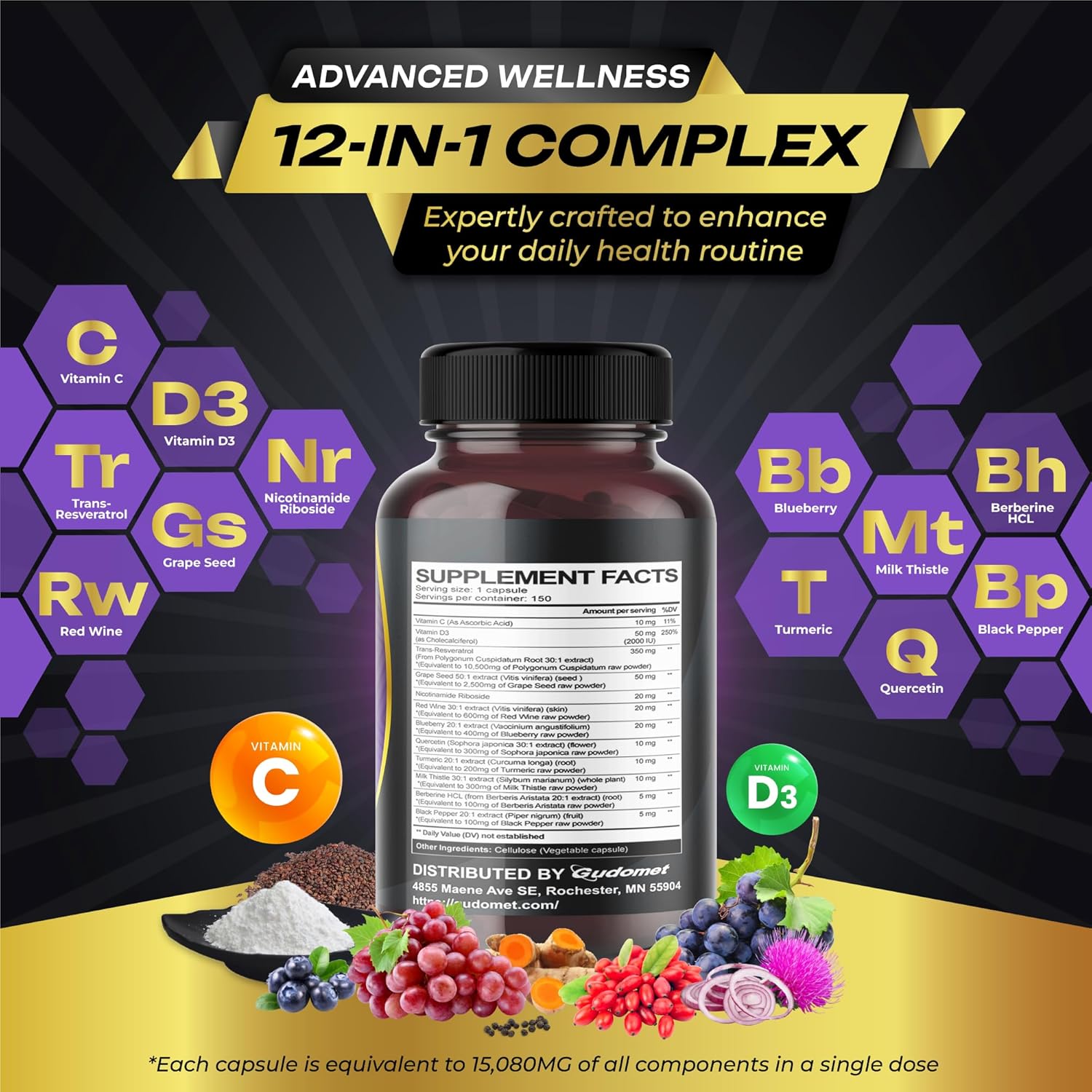 RESVERATROL COMPLEX 12 EN 1 560 MG GUDOMET 150 CAPSULAS