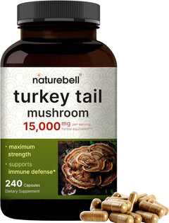 COLA DE PAVO NATUREBELL 15,000 MG 240 CAPSULAS SIN GMO TURKEY TAIL MUSHROOM