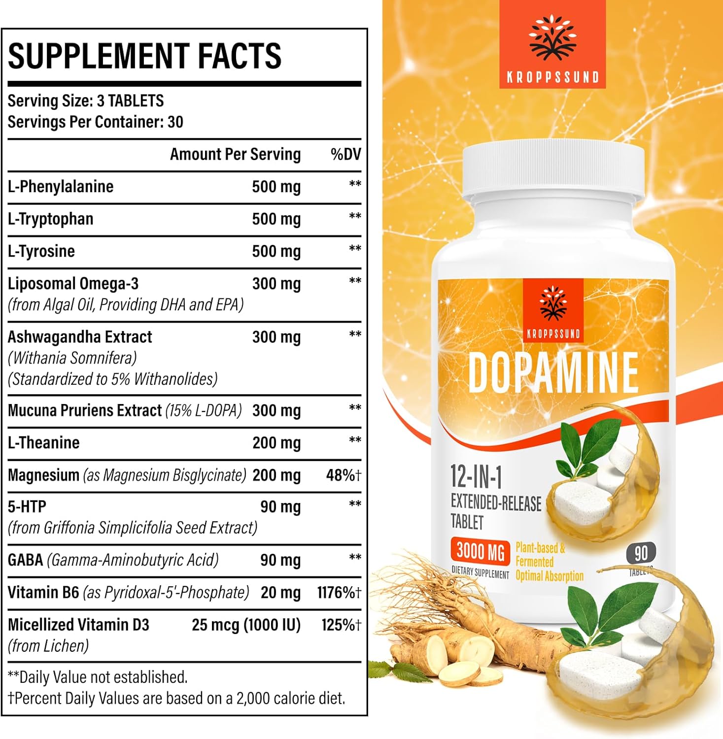 DOPAMINA 12 EN 1 3000 MG 90 TABLETAS KROPPSSUND