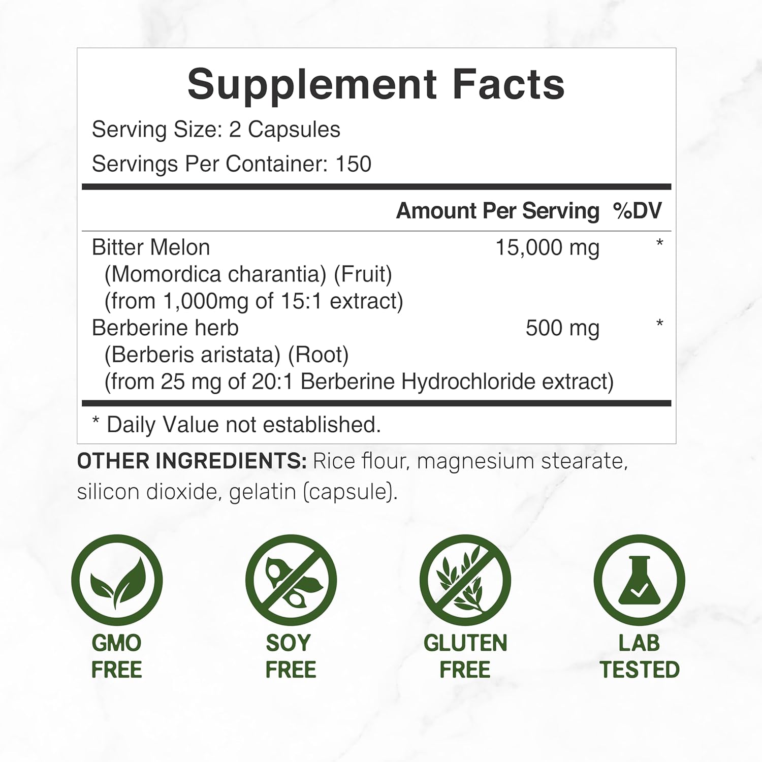 MELÓN AMARGO 15,000 MG + BERBERINA 500 MG DEAL 300 CAPSULAS NO GMO