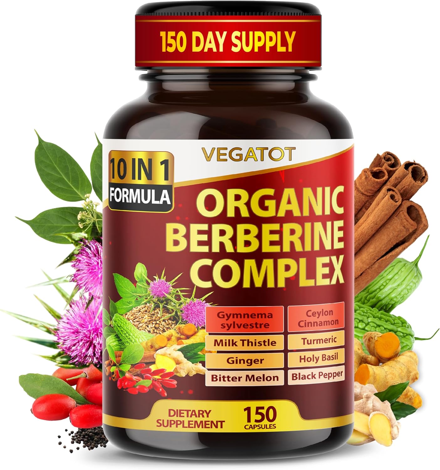 BERBERINA ORGANICA COMPLEX 12,900 MG 150 CAPSULAS VEGANO ORGANIC BERBERINE COMPLEX VEGATOT