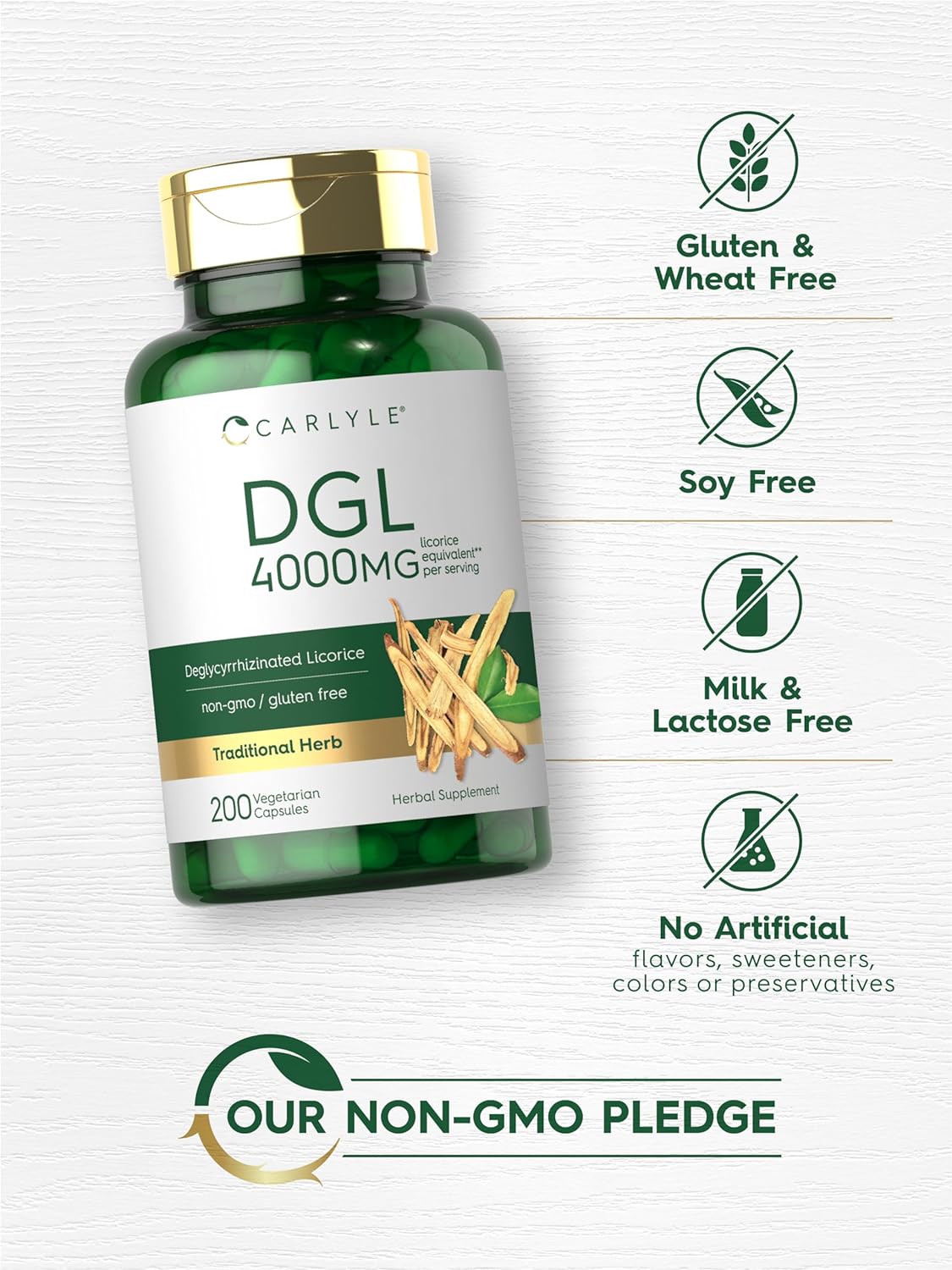 DGL LICORINE EXTRACT EXTRACTO DE REGALIZ CARLYLE 4000 MG 200 CAPSULAS